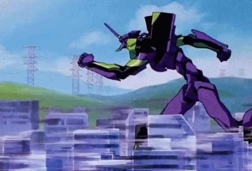 This is the reference for the running cycle of the yellow samurai. It come from Neon Genesis Evangelion, a Japanese anime from the 90s. The key points are the position of the legs, the intensity of the strides, and the camera shake as the samurai takes each step.