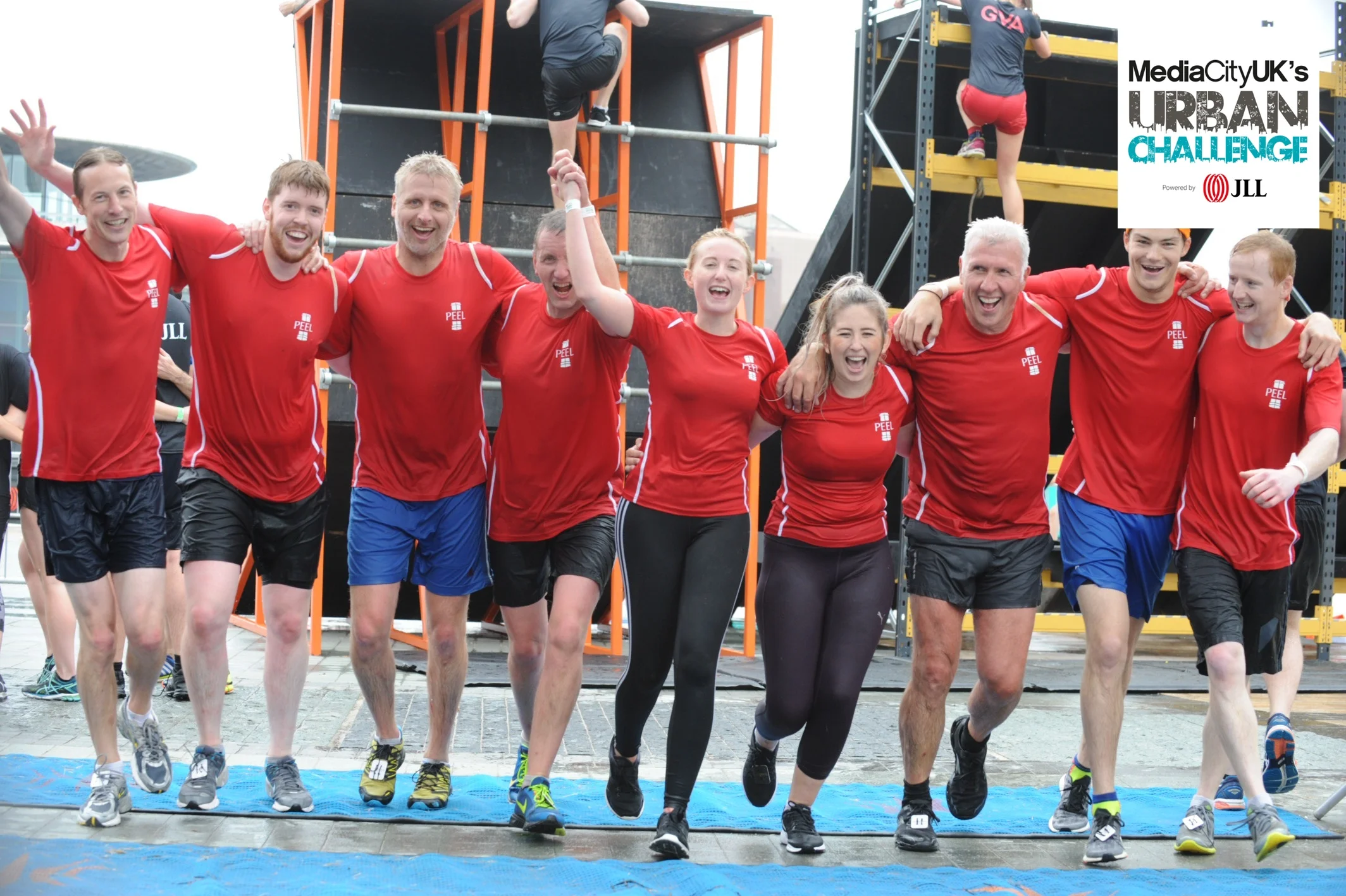 The team crossing the finish line.