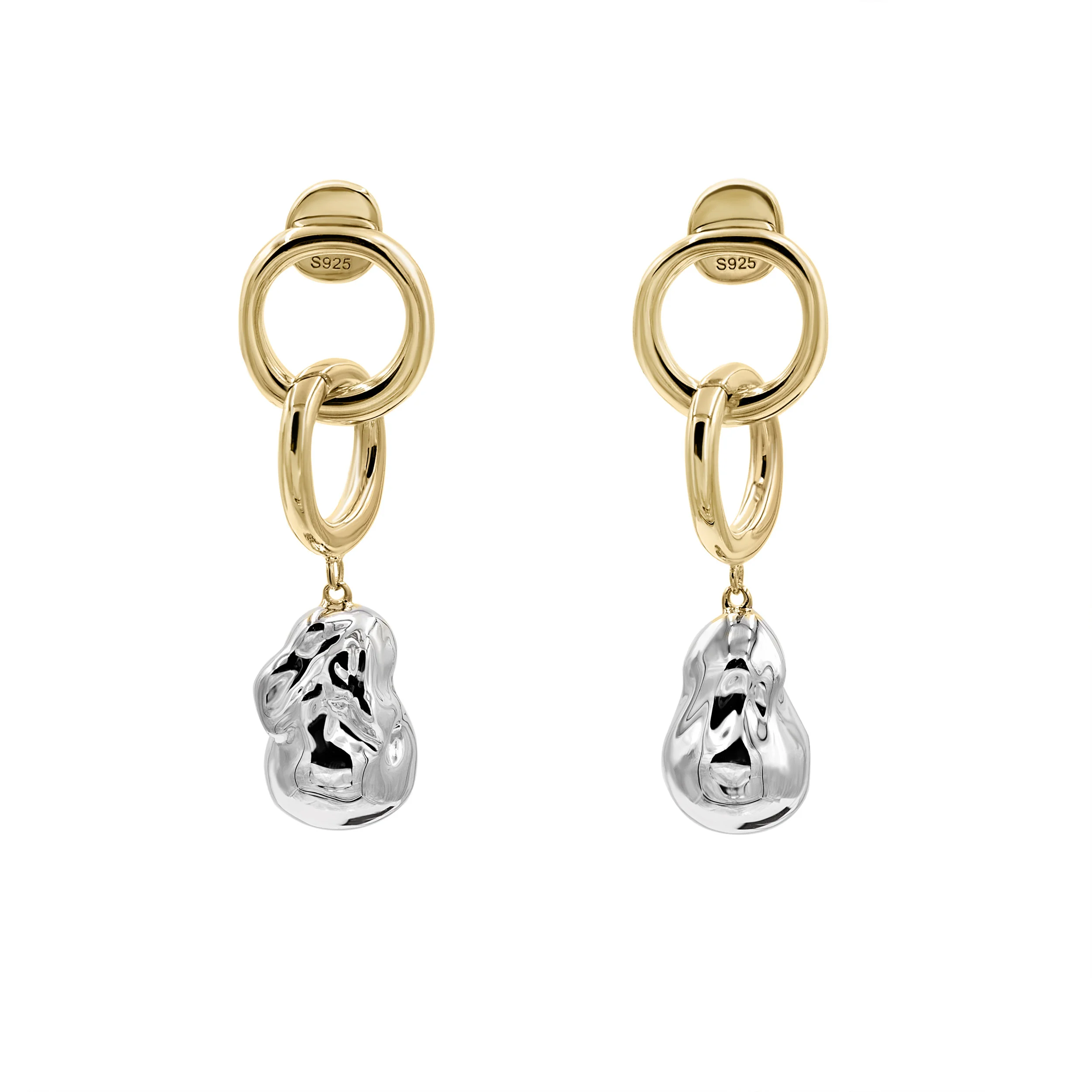 Silver Pearl and Double Link Earrings