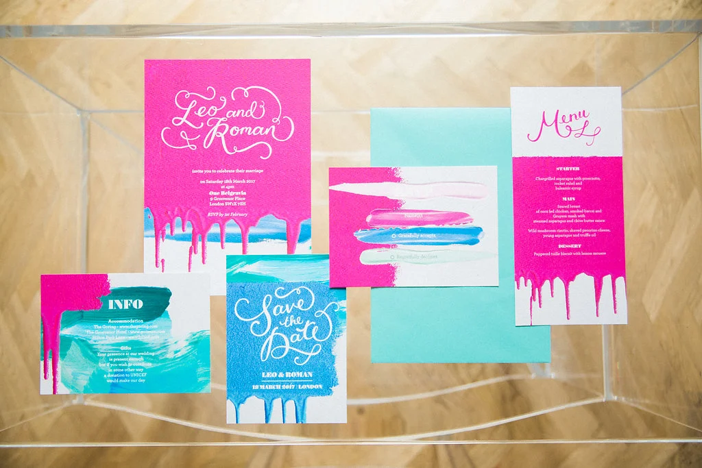 BerinMade were inspirational with their designs for our brief - using bright colours and the popular 'drip effect' we're seeing so much in celebration cakes right now.