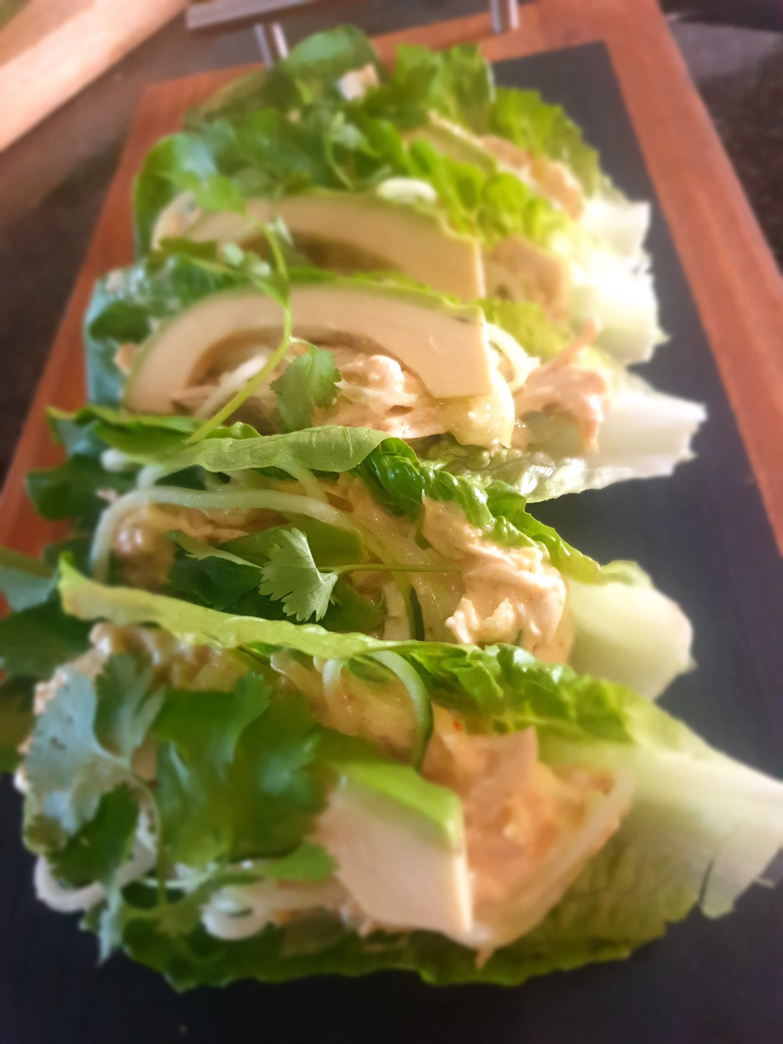 Curried leftover chicken lettuce wraps