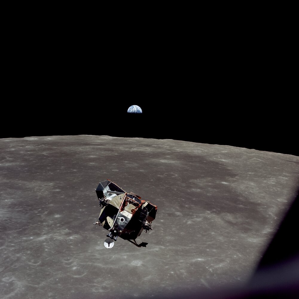  Apollo 11 After 22 hours on the Moon, Neil Armstrong and Buzz Aldrin return to orbit aboard the ascent stage of the Lunar Module, ready to join Michael Collins and begin the long journey home. Collins, who remained in orbit on the Command Module, 
