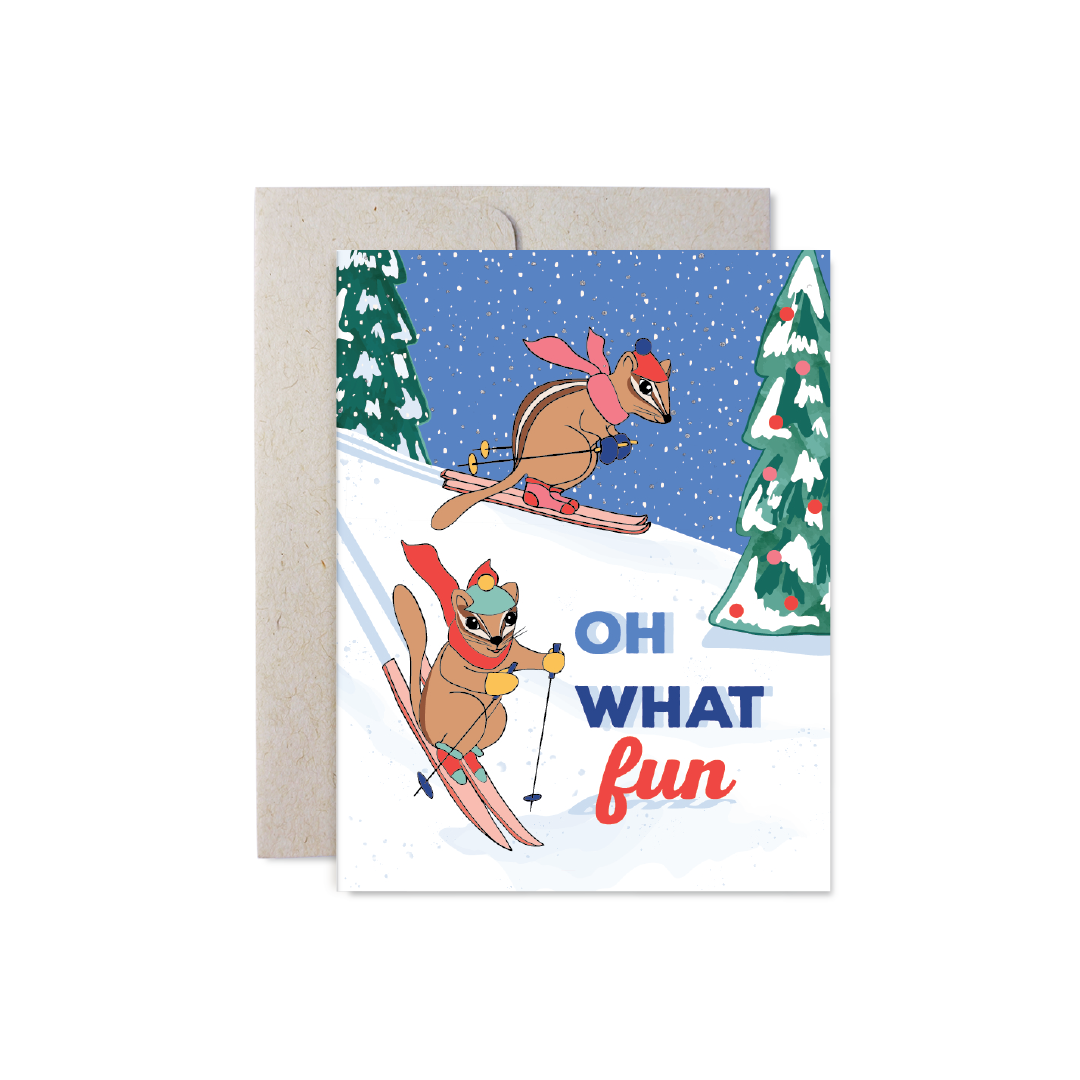 Skiing Chipmunks Holiday Greeting Card