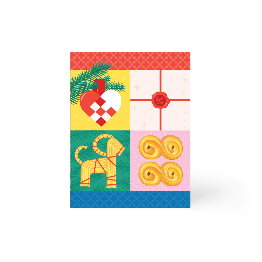 Traditional Swedish holiday decorations on colorful background