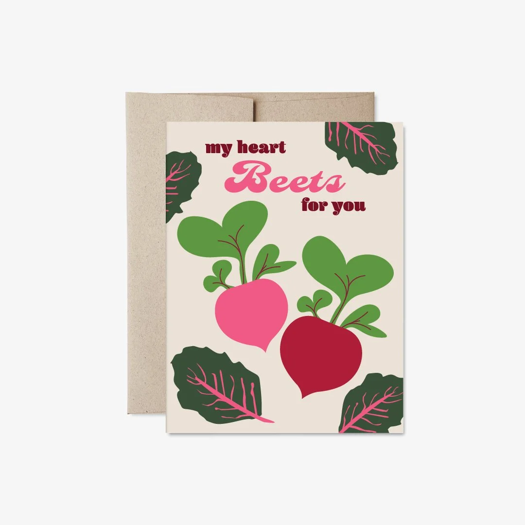 Illustration of two bright pink and red beets