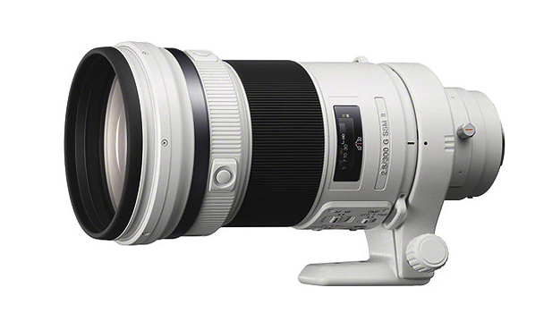 Sony's 300mm f/2.8 G II is petite by comparison at 9 1/2" long and a shade under 5 pounds, but it doesn't have IS. Then again, it will only set you back $7,500 or so . It can also use the LAEA4 adapter.