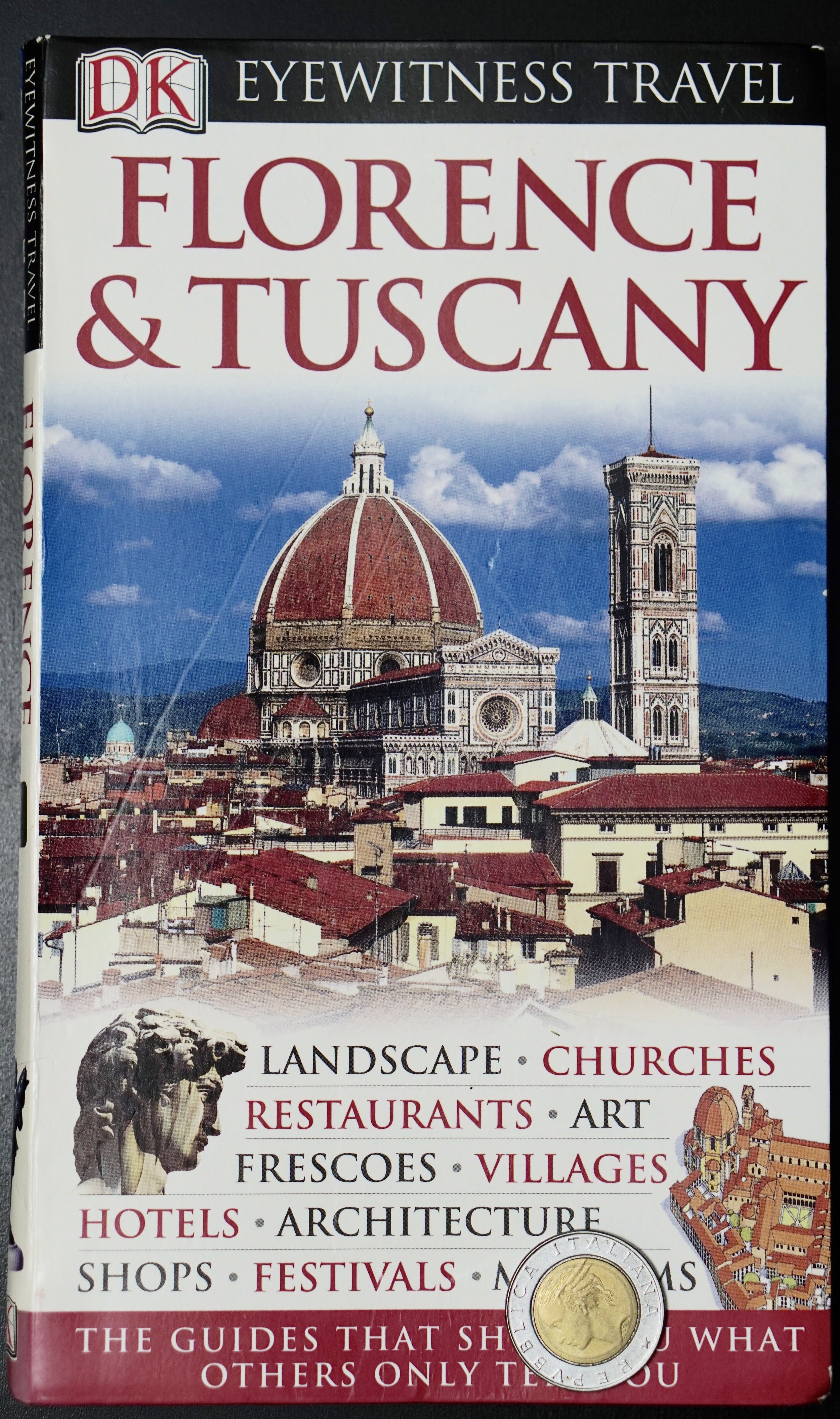 The Eye Witness series of travel books is just about the best in the business. Here's the well-worn cover of the one we used while in Italy (cover shot hand-held with a Sony a6300 with Sony E 50mm f/1.8 at ISO 400, 1/160 f/3.2; very slightly cropped left and right).