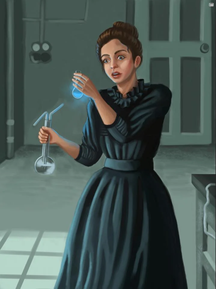 The first version of my Marie Curie illustration before researching. The background is pretty lame, don't you think?