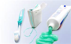 Toothbrush floss and toothpaste