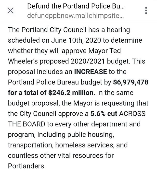 @lil.grenadine drafted a great email to our city officials urging them to rethink Ted Wheeler's proposed police budget INCREASE. Please help us in voicing our rejection of this proposal. I have included the link in my bio.
If you live in Portland, pl