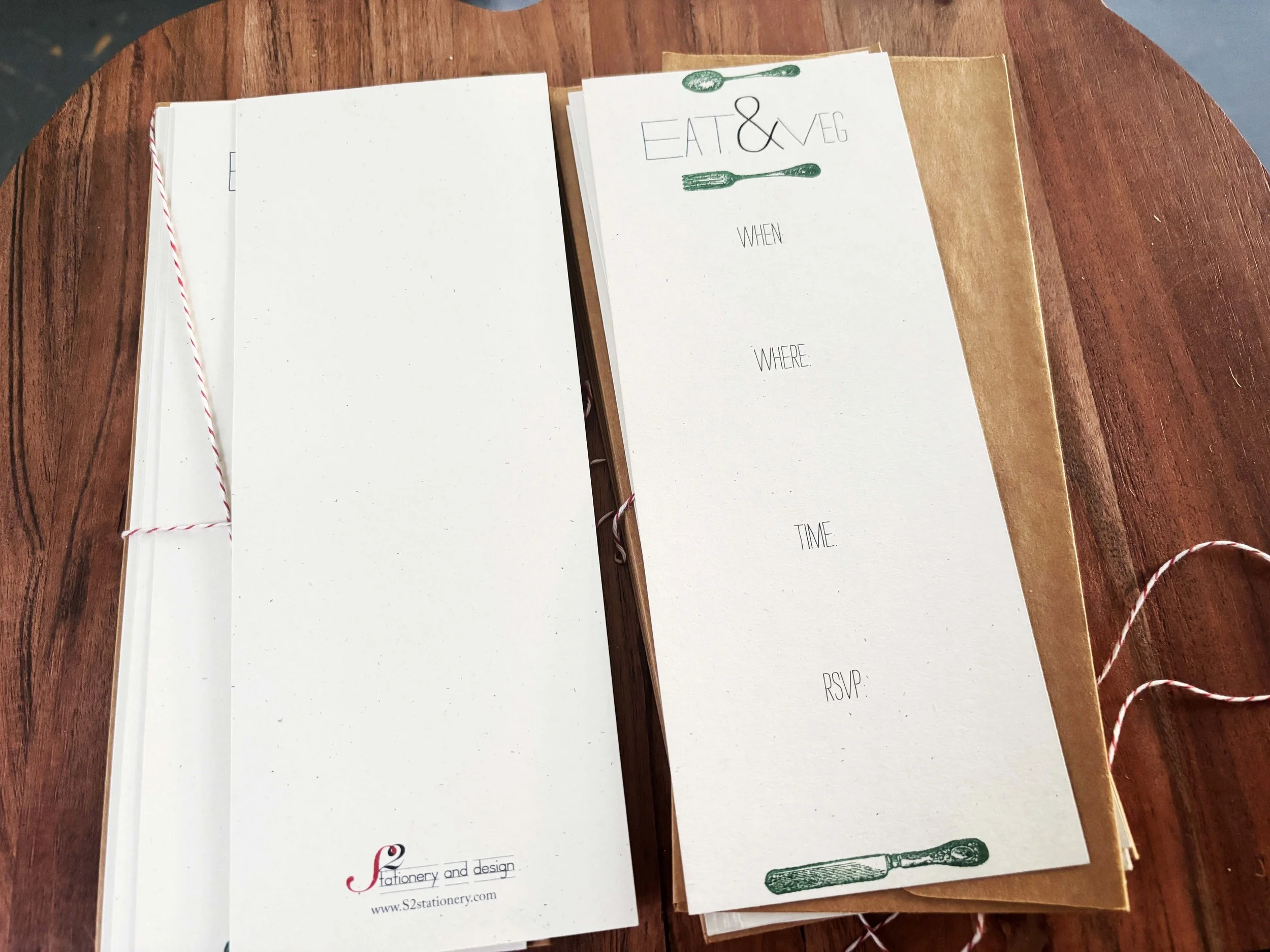 "Eat & Veg" Dinner Invitations with Hand Stamped Utensils (set of 8)