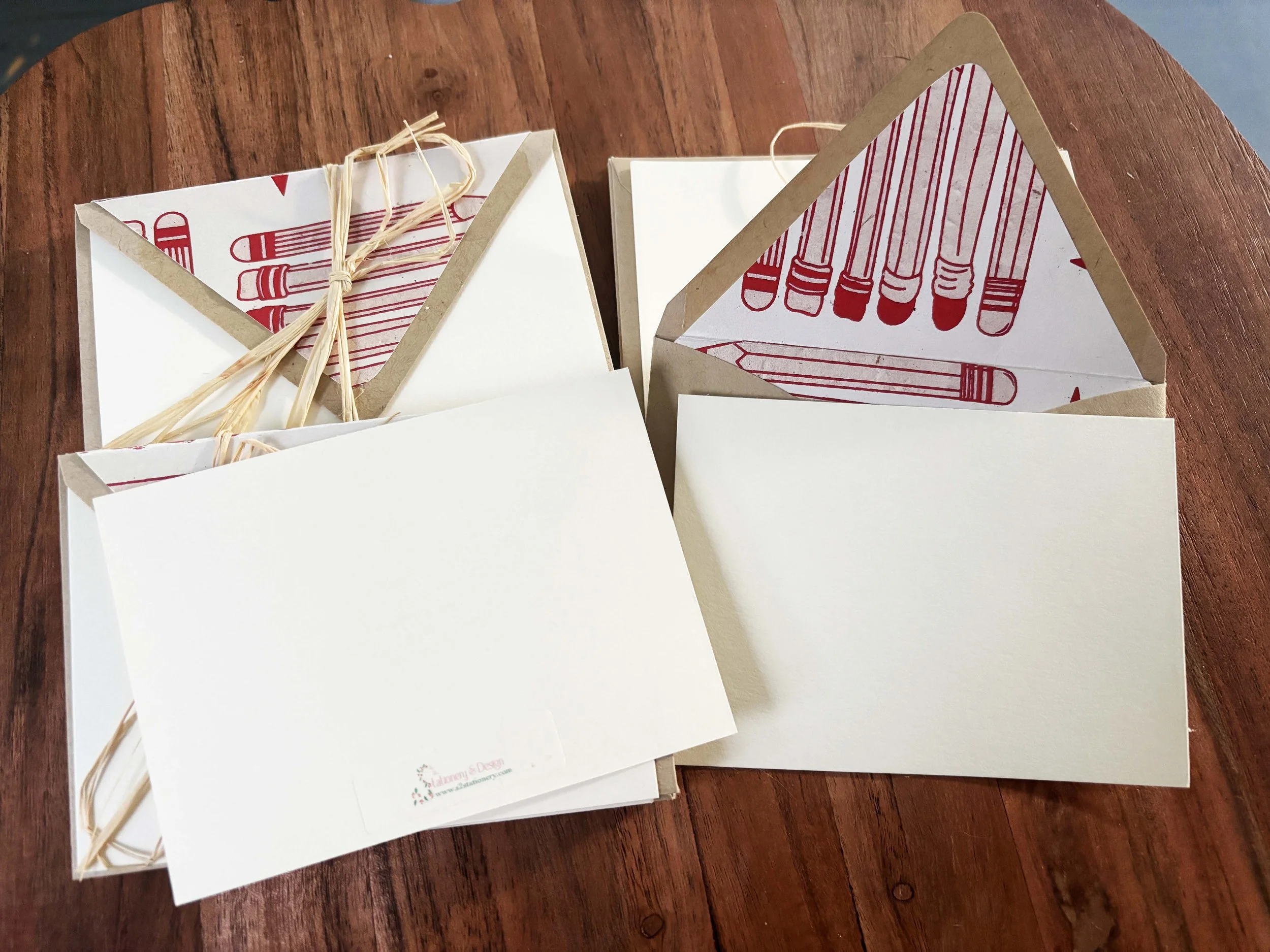 Flat Note Cards with Pencil Hand-Lined Envelopes (set of 8)