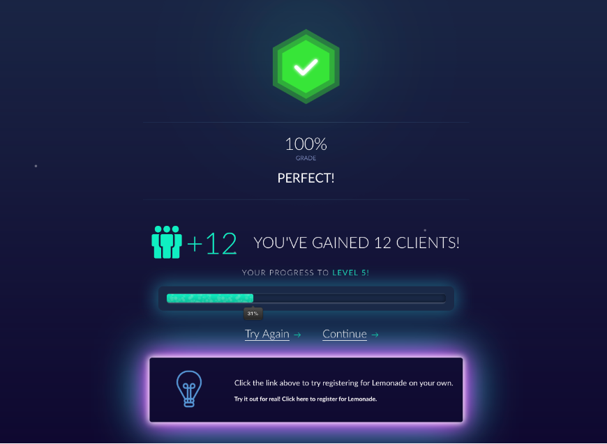 Prompt to Try out the real product after a successful “Play Mode” is completed