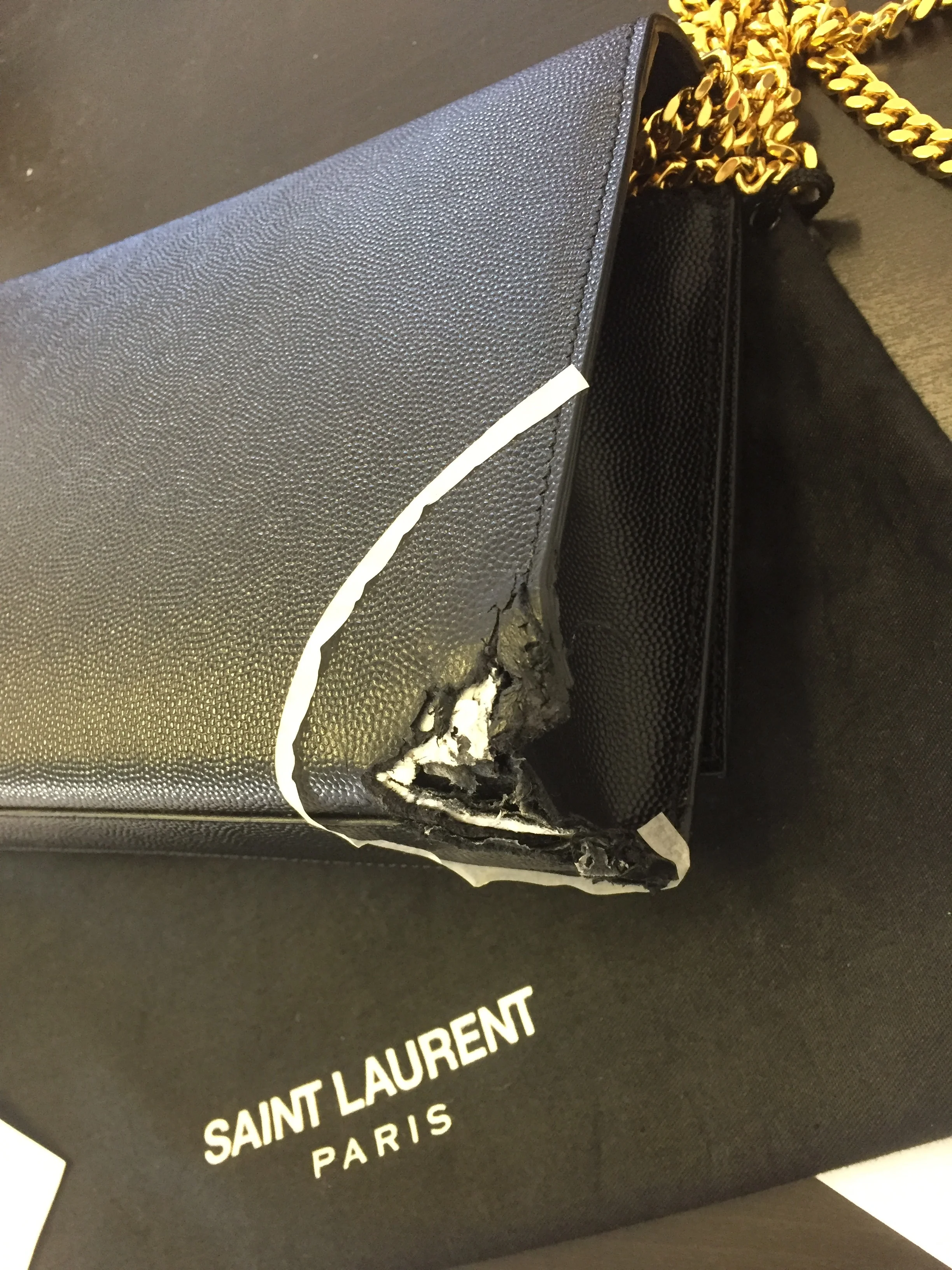 Masking tape has been added to the bag to give a clear idea of where the new feature will be added.
