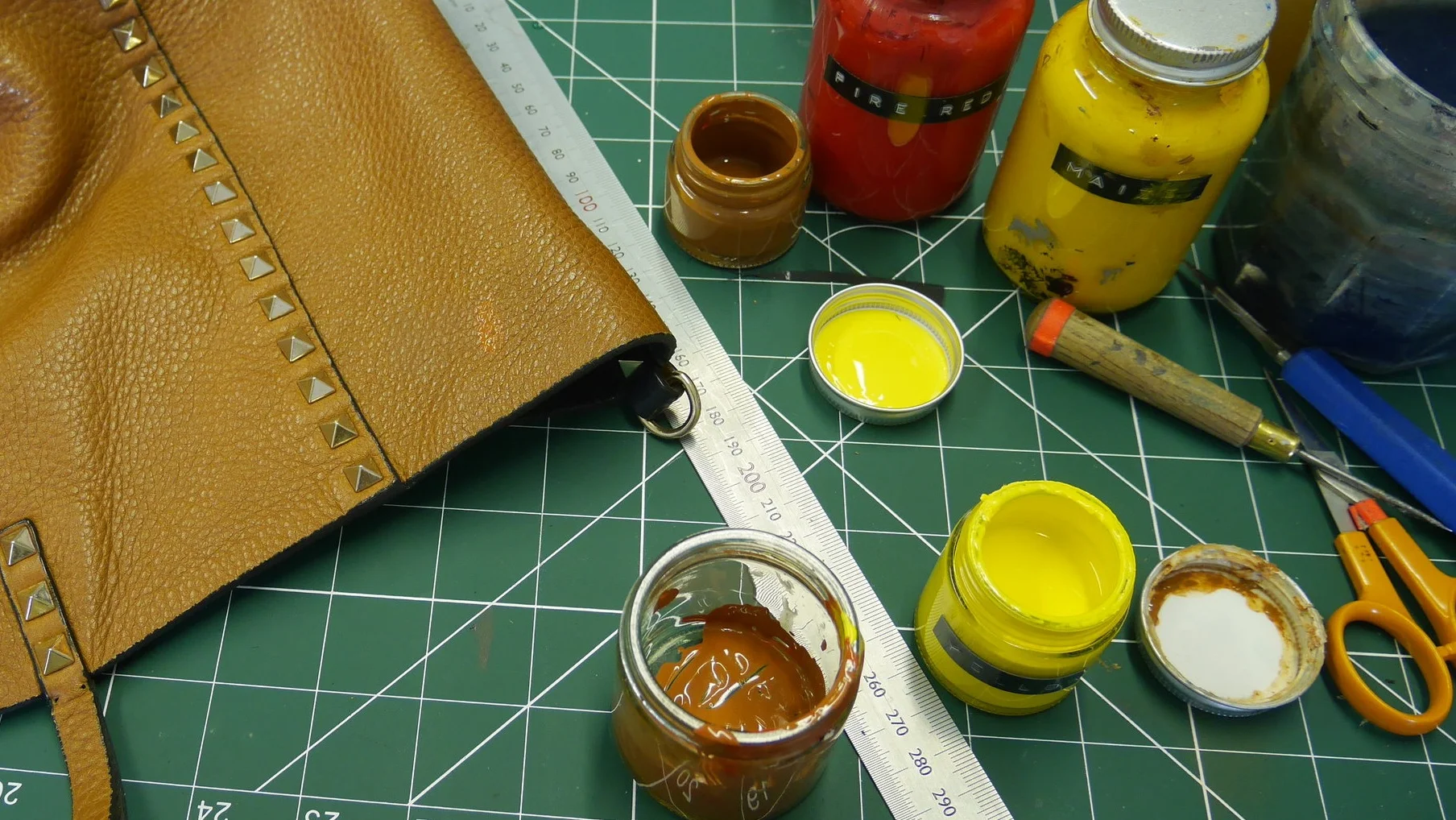 Hand mixing the colour