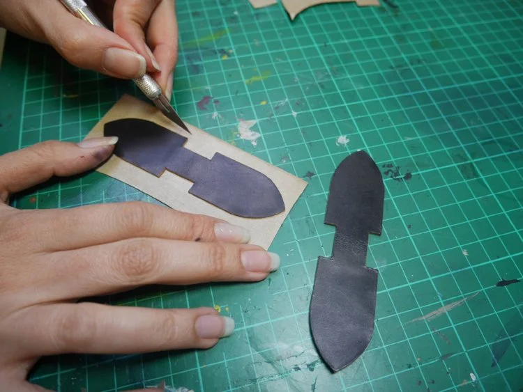 Cutting the leather tabs