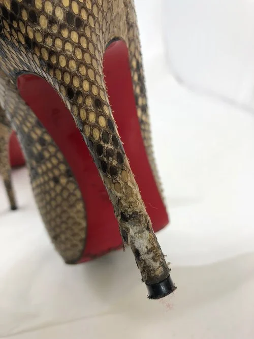 Before picture: scuffed Louboutin heels