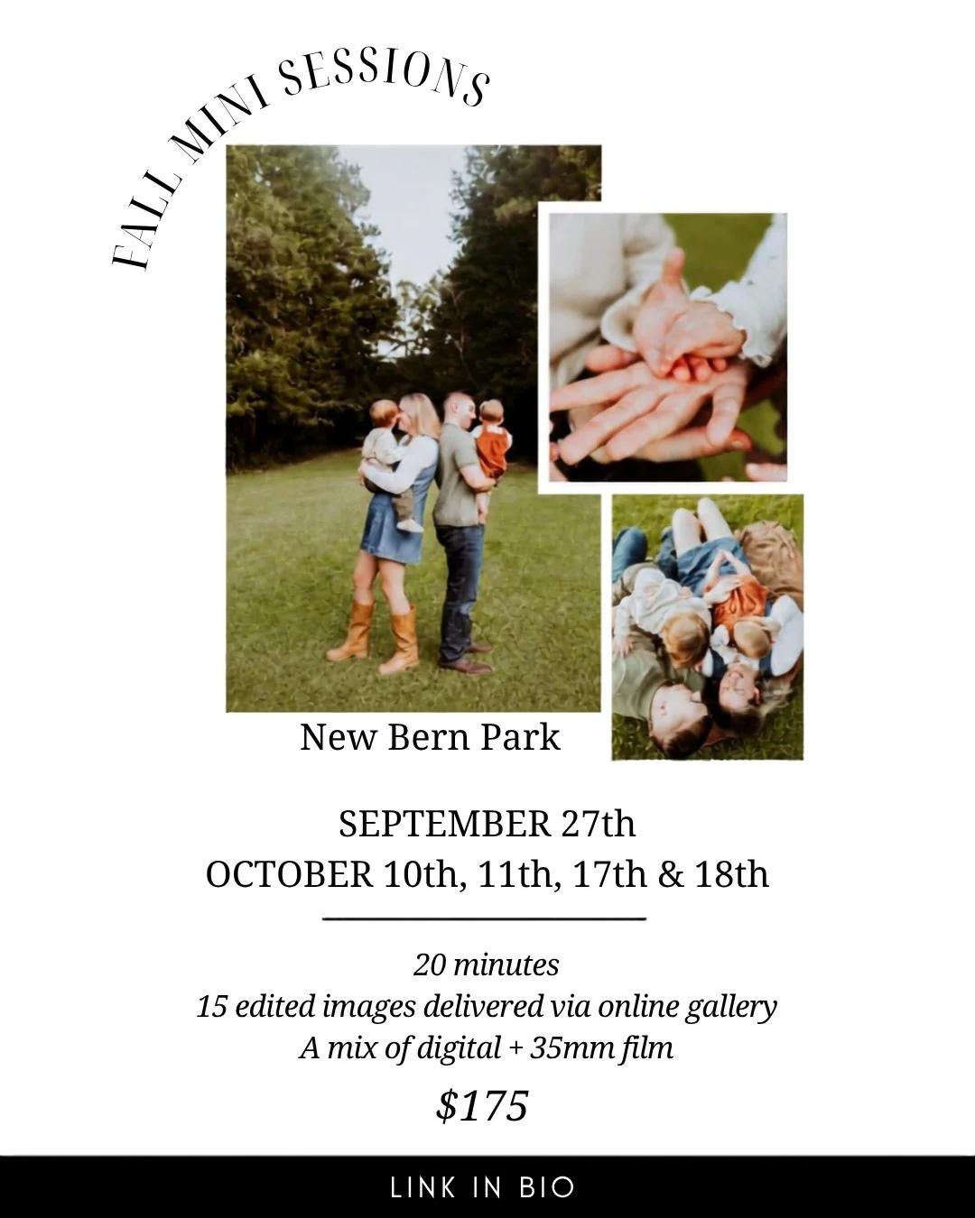 Fall minis are here, and I&rsquo;m SO excited for them! 🍂✨

Click the link in my bio for more information &amp; booking details!

I can&rsquo;t wait to see you! 🍁
