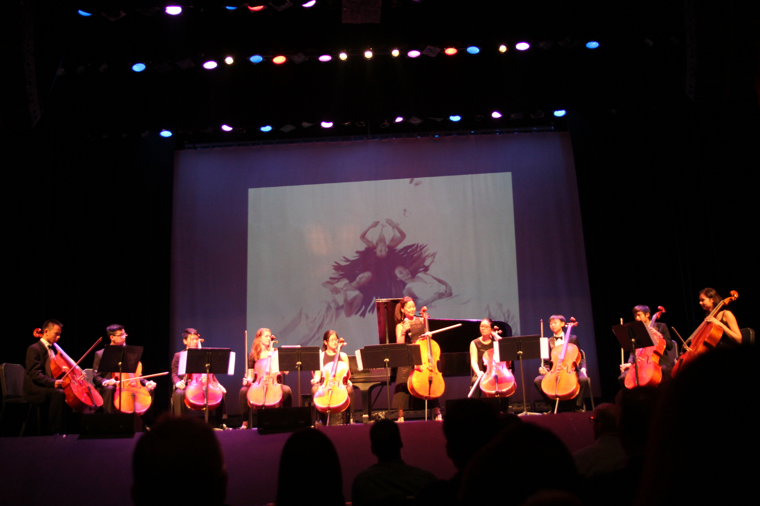 Maria with the awesome cello section of the NJ Youth Symphony at the Bergen Performing Arts Center