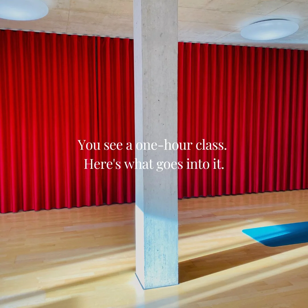 You see a one-hour class. Here's what goes into it.

Hours choosing the right music. Every track has to earn its place. 

Building the choreography so it challenges you technically and still feels good in your body. 

Designing the warm-up so it prep