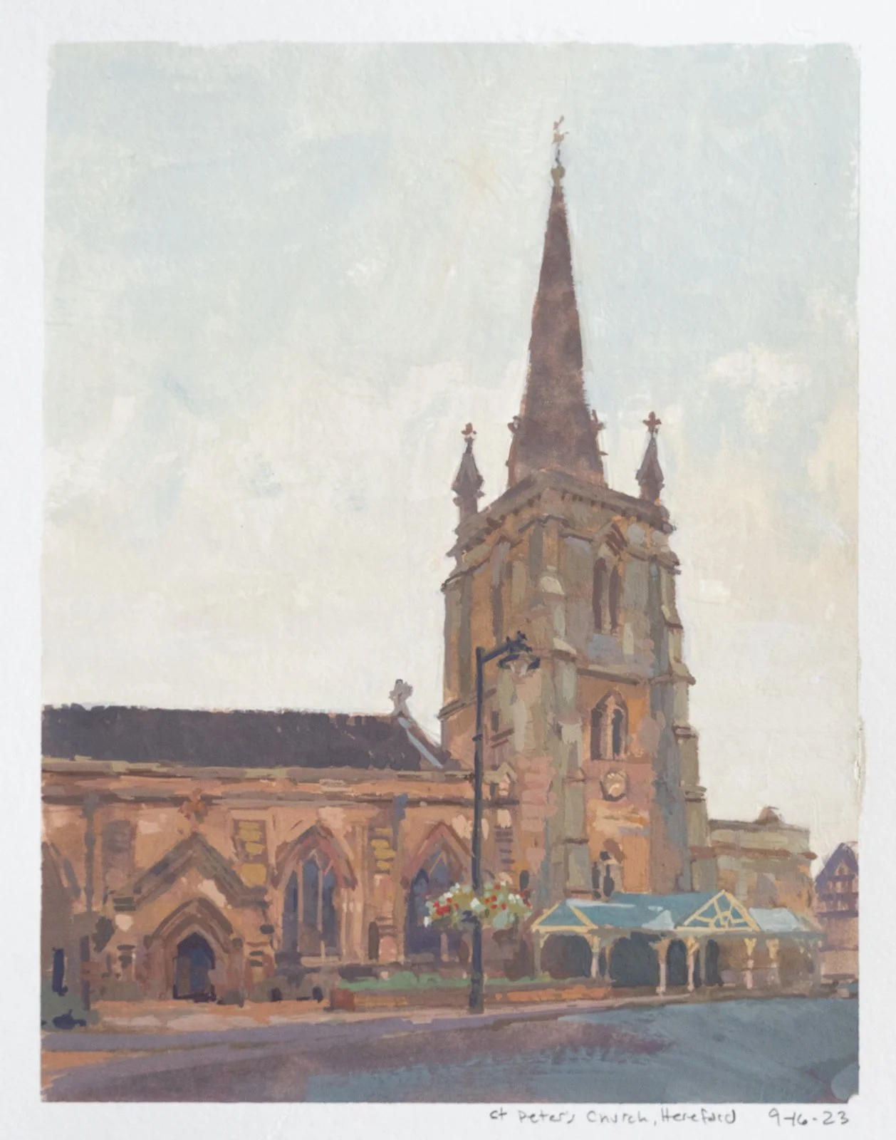 St Peter's Church Hereford, gouache on paper