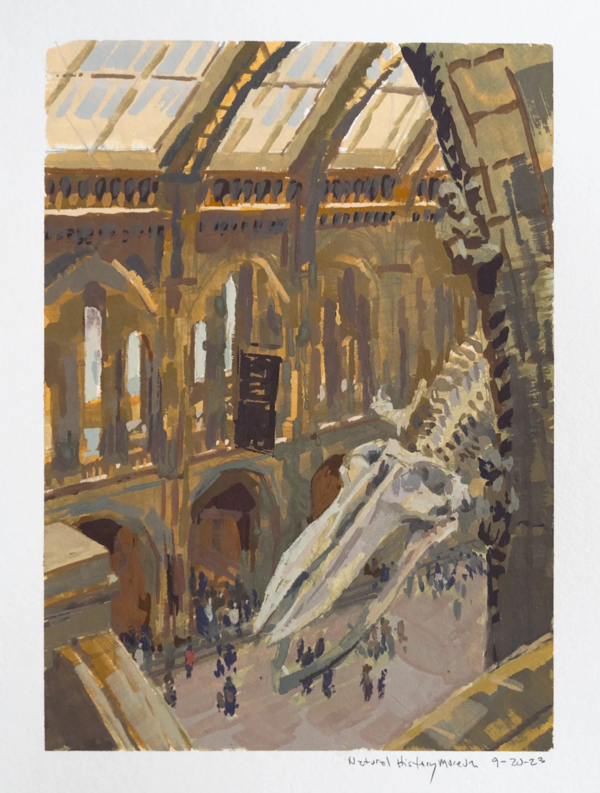 Natural History Museum Whale, gouache on paper