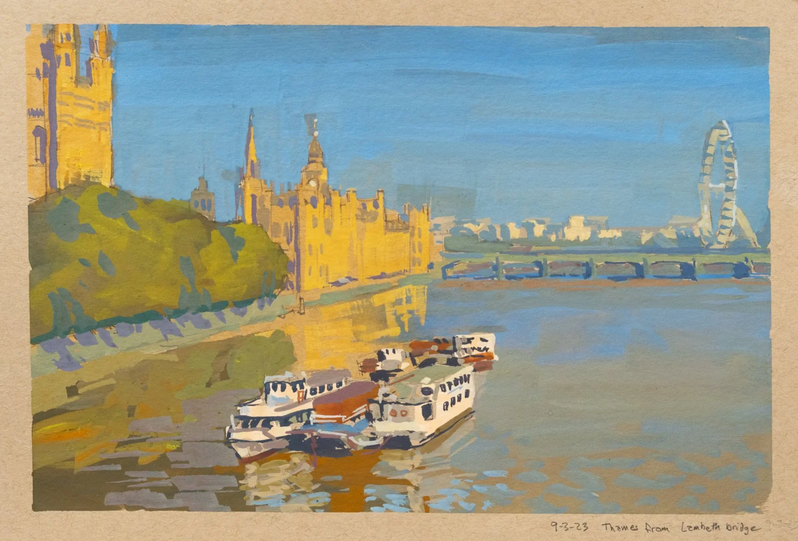 River Thames, gouache on paper