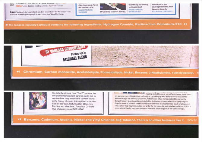  All 4,000 ingredients were listed along the bottom margin of the magazine. 