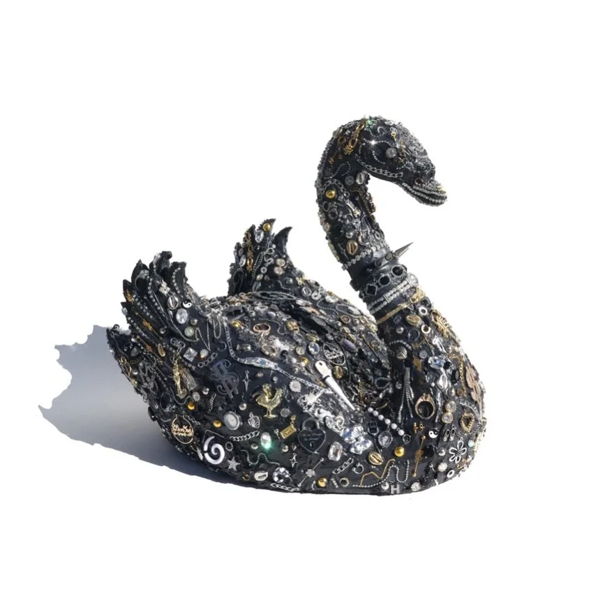 Acquired piece And inspo for latest @heybanco Visa card . Private collection ✨💸💎🦢X @mmmmmaterial 

Abundancia , 2026
Piggy bank , cement filler and up-cycled jewelry 
18x15 inches