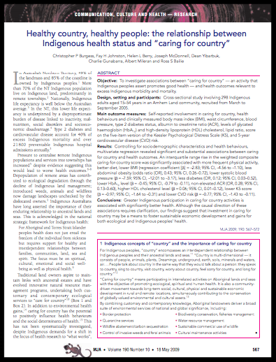 Healthy country, healthy people: the relationship between Indigenous health status and “caring for country”