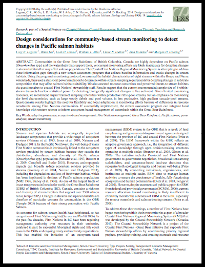 Design considerations for community-based stream monitoring to detect changes in Pacific salmon habitats