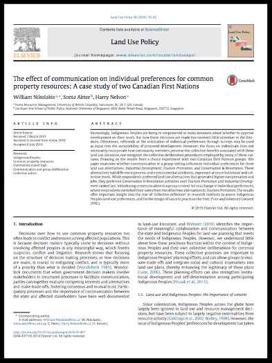 The effect of communication on individual preferences for commonproperty resources: A case study of two Canadian First Nations