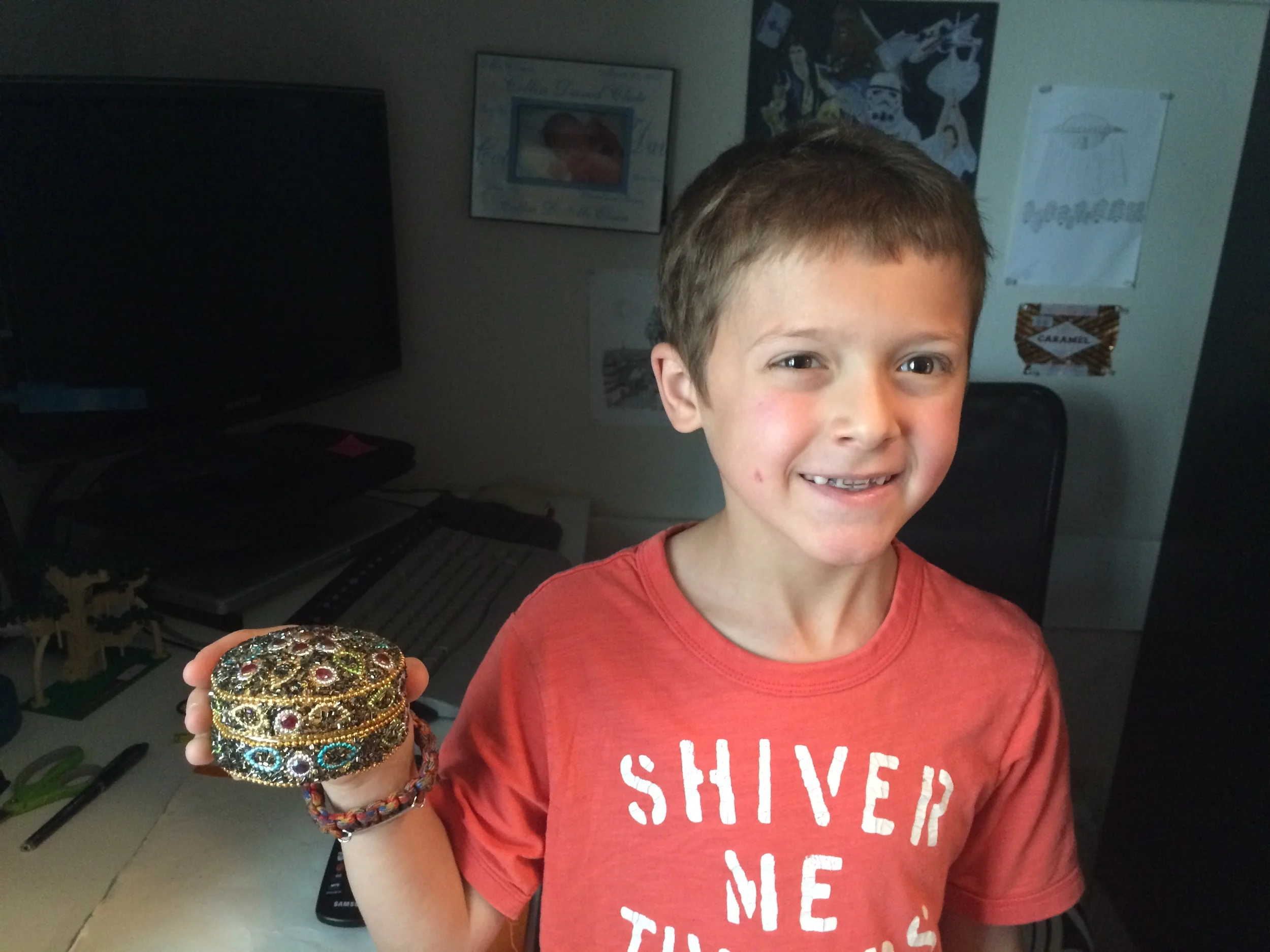 This is Collin's treasure box, where he keeps his MOST prized treasures. Only the best things go in here. You can tell that something is super-duper special if it ends up in here, because the box is so small.