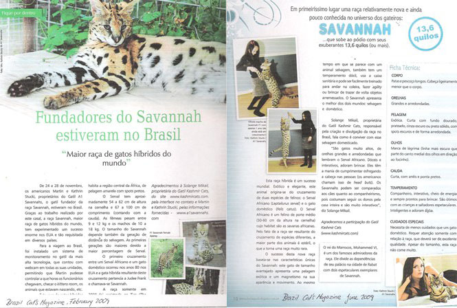 Cover page for in A1Savannahs Brazil Cat Magazine