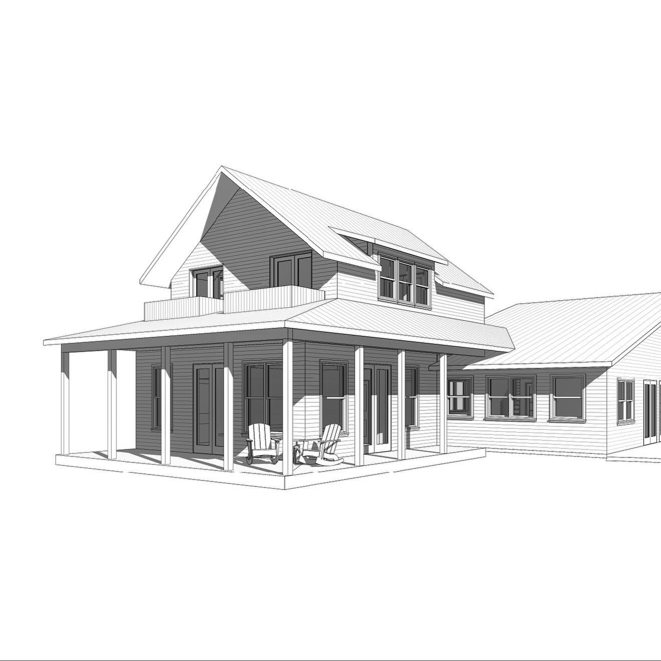 Here is the schematic design for an addition to a home on an agricultural property in Boulder County. The arrangement provides a primary suite with wraparound porch on the lower level and two bedrooms with balconies and a bath above. The design takes