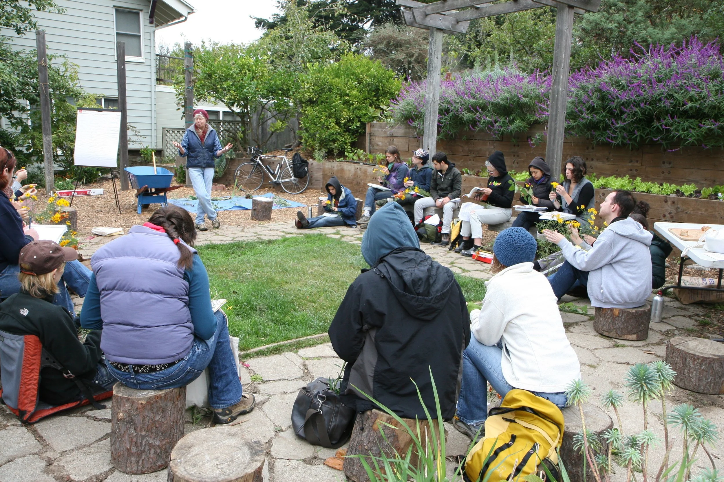 Hilary teaching at the former lawn in the North Classroom at GFE.