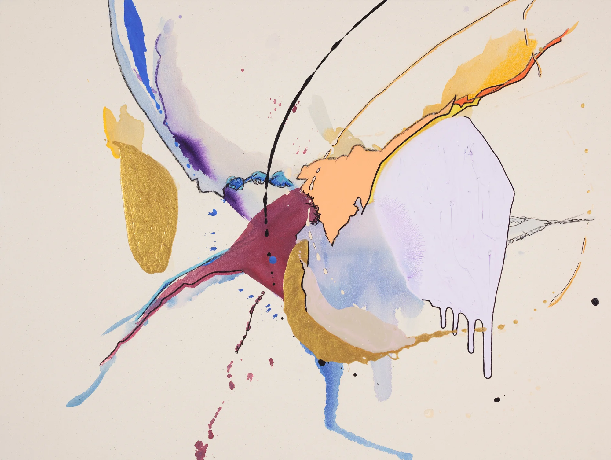Stringing Alongside Your Memories , 2015 - SOLD 36 x 48 x 3” Acrylic, enamel, pastel, charcoal and marker on canvas