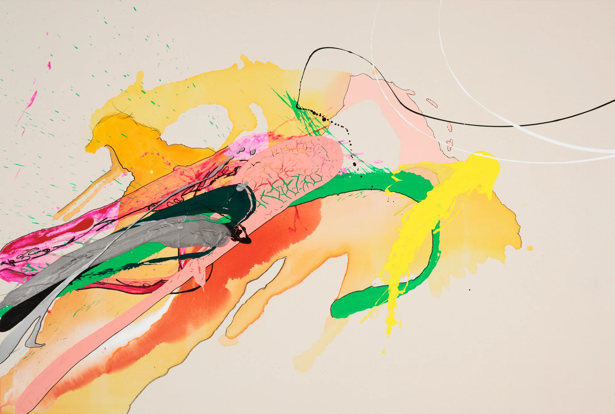Soaring into the Mystery , 2015 - SOLD 48 x 72 x 3” Acrylic, enamel, pastel, charcoal, and marker on raw canvas