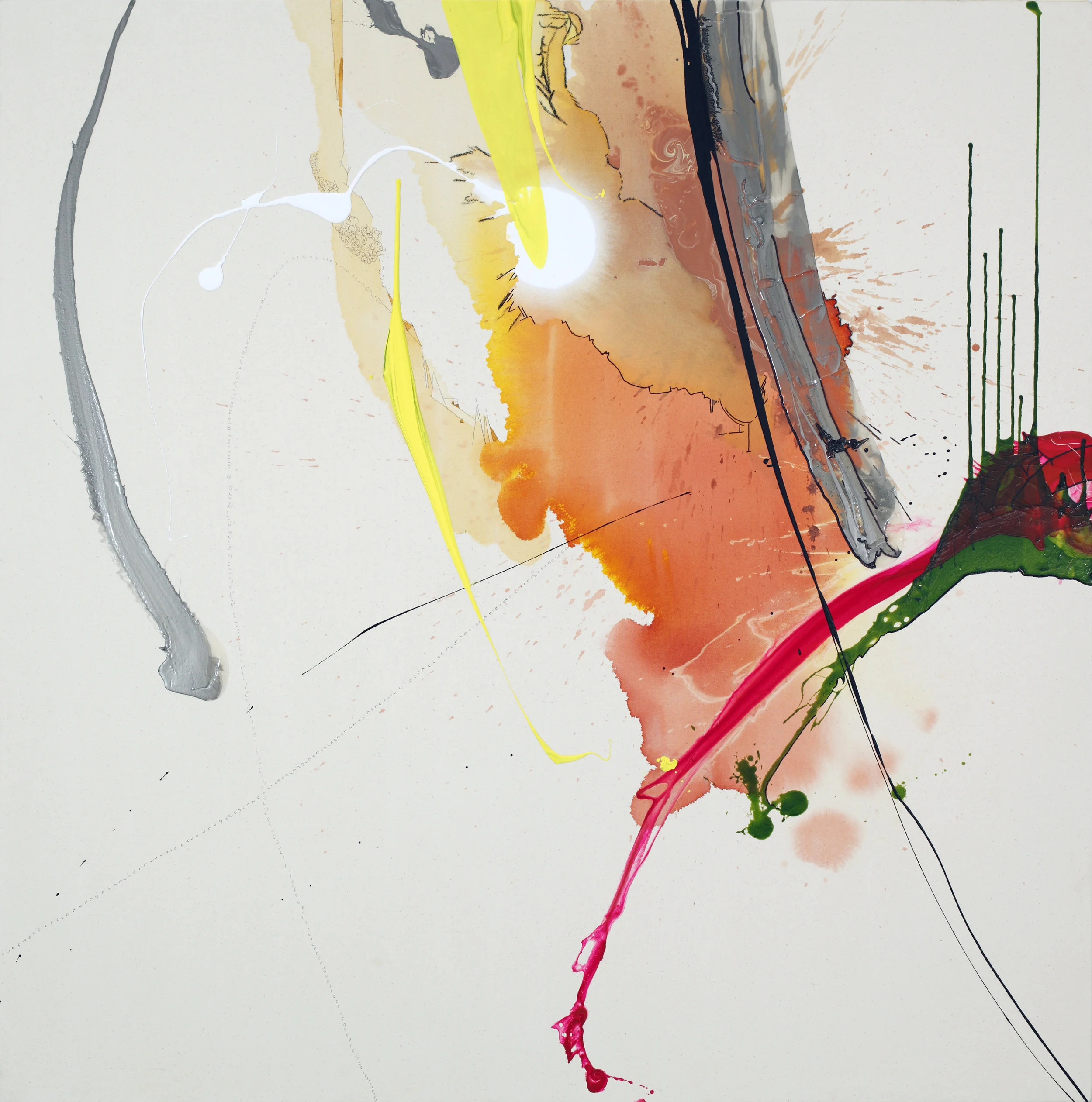 Sherbert Meltdown , 2011 - SOLD 60 x 60 x 3” Acrylic, enamel and ink on raw canvas
