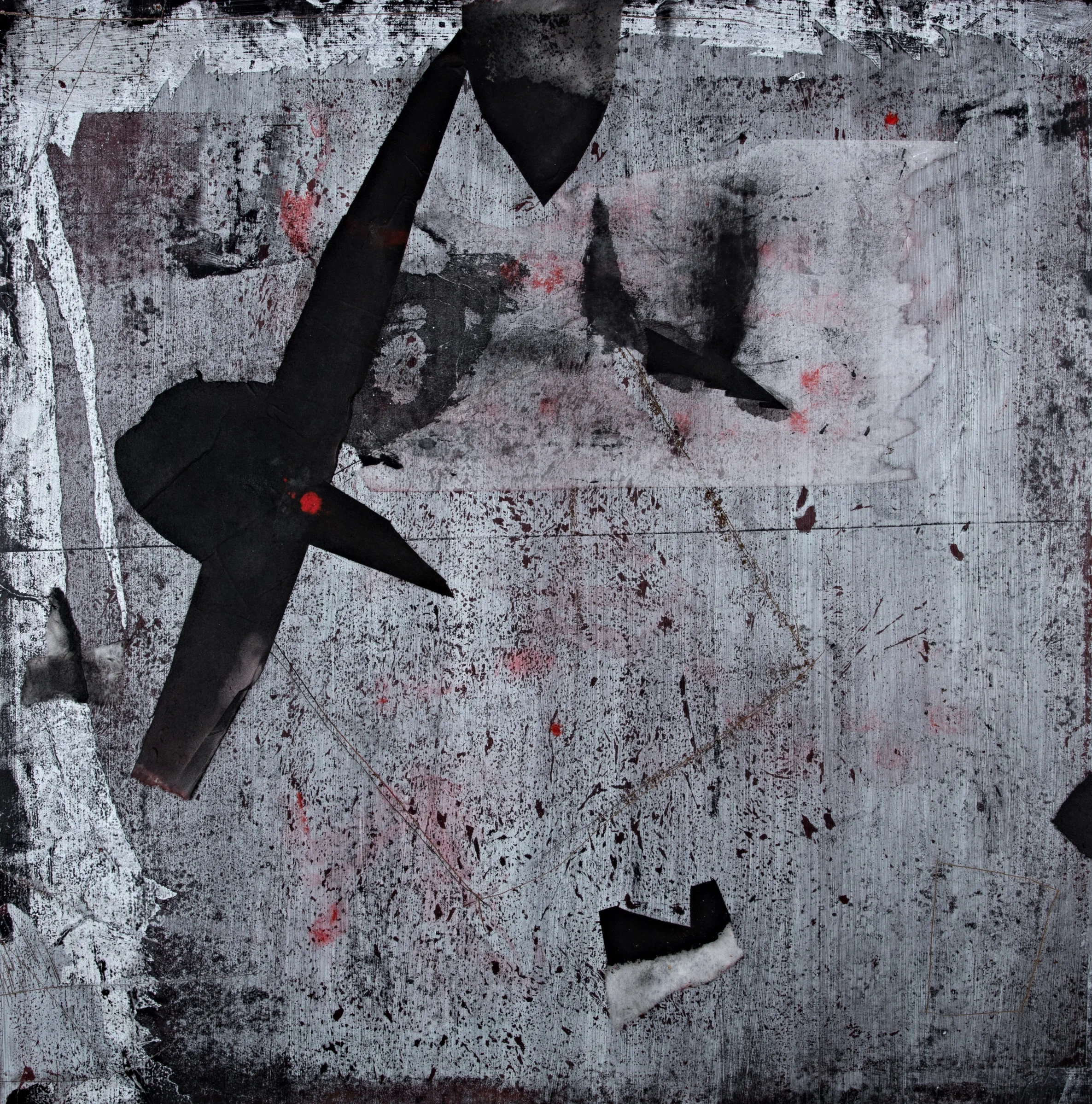 Los que nos Visitan Oil paint, Japanese ink, rice paper, natural pigments, on panel 28’’x 28’’ 2016