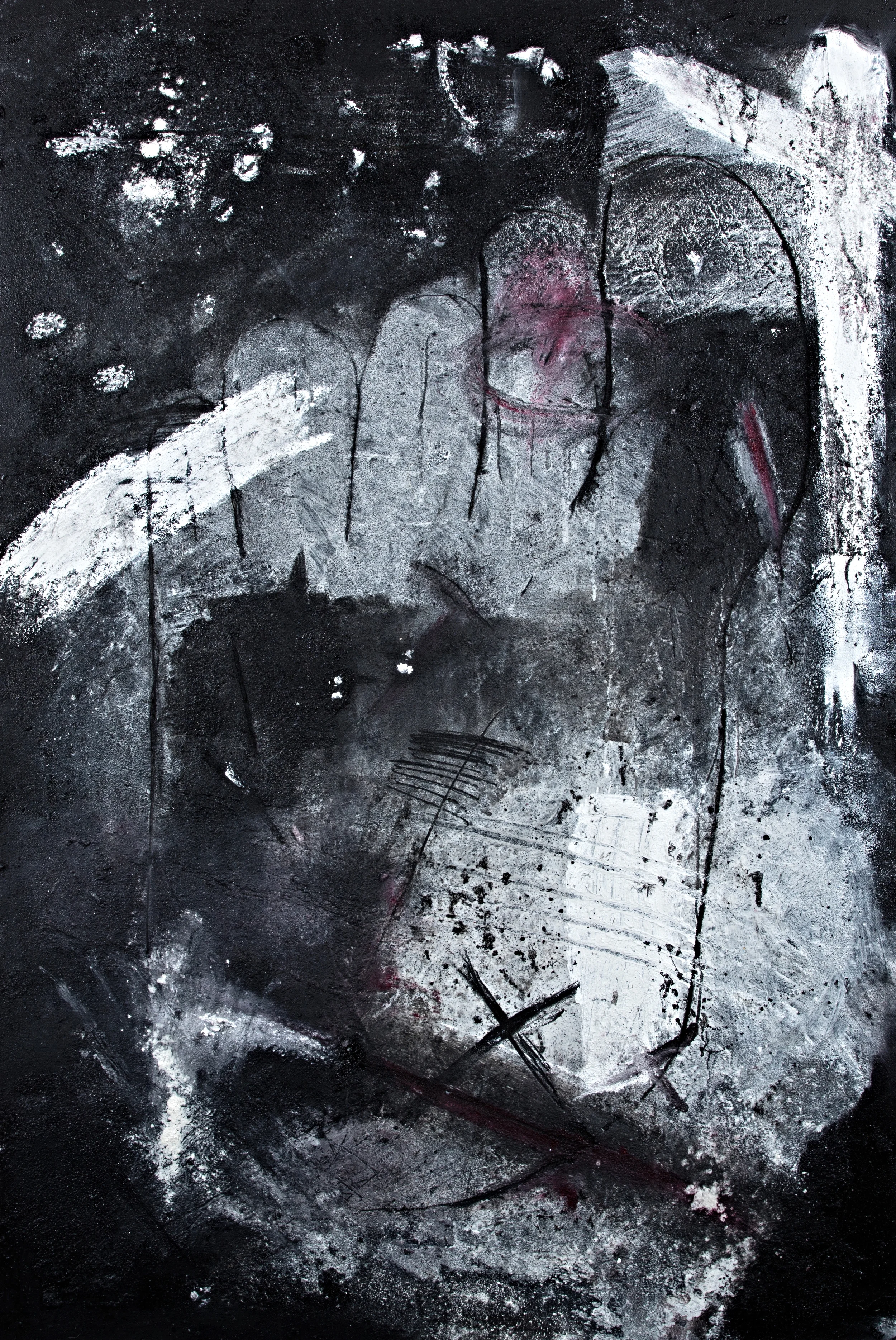 The Night-Rounds Oil paint, marble dust, black sand, on canvas. 48’’x33’’ 2016
