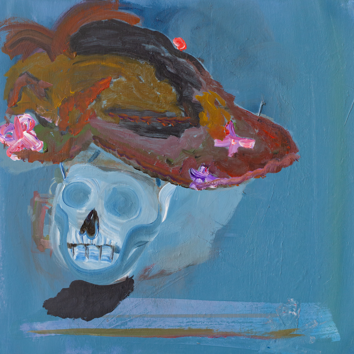 La Calavera Acrylic pigments on Canvas and Japanese Paper 24 x 24 Inches 2019