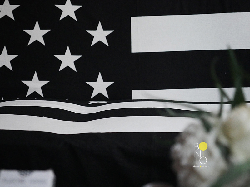 Crate and Barrel: Tray Anthropologie: Plates & Flowered Linen Urban Outfitters: Black & White Flag Tapestry Happy 4th of July! XO Helen