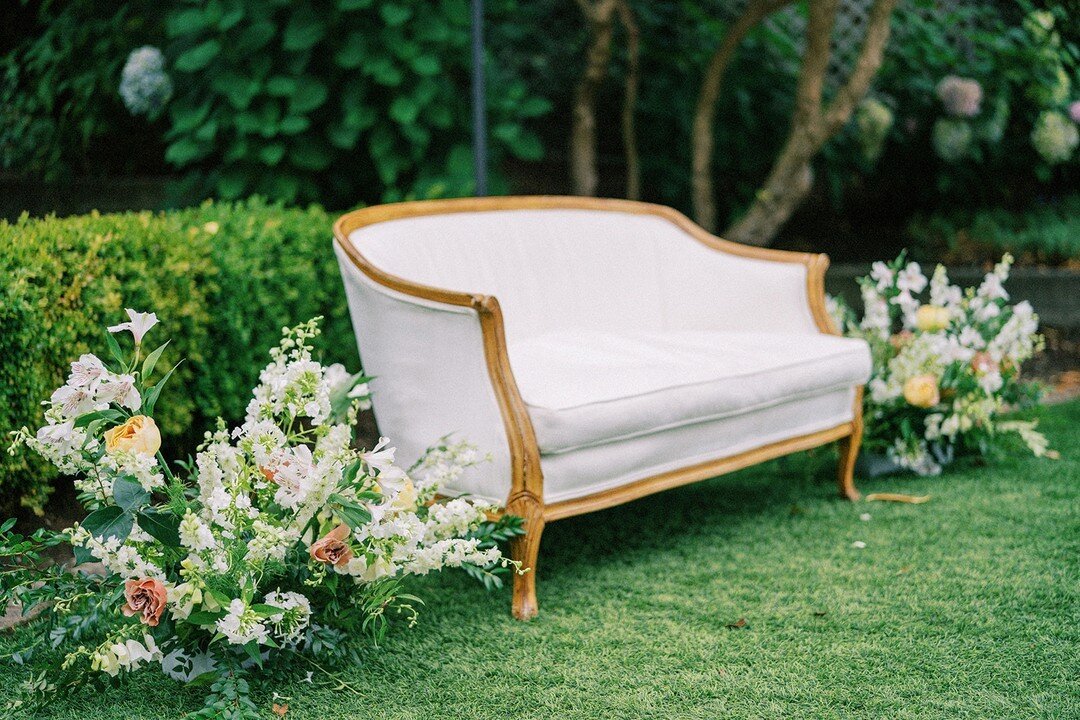 Fun Fact - this little lady here, our Geraldine Settee, was our first piece of furniture, and to this day, she is a favorite with our clients. With a classic/whimsy/playful/sweet shape, we upholstered her in rich fabric and she was as good as new. A 