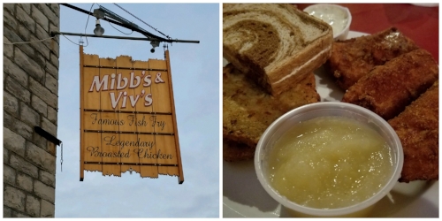 Breaded haddock with apple sauce, potato pancakes, cole slaw and rye bread at historic Mibb's & Viv's in Sussex, WI 