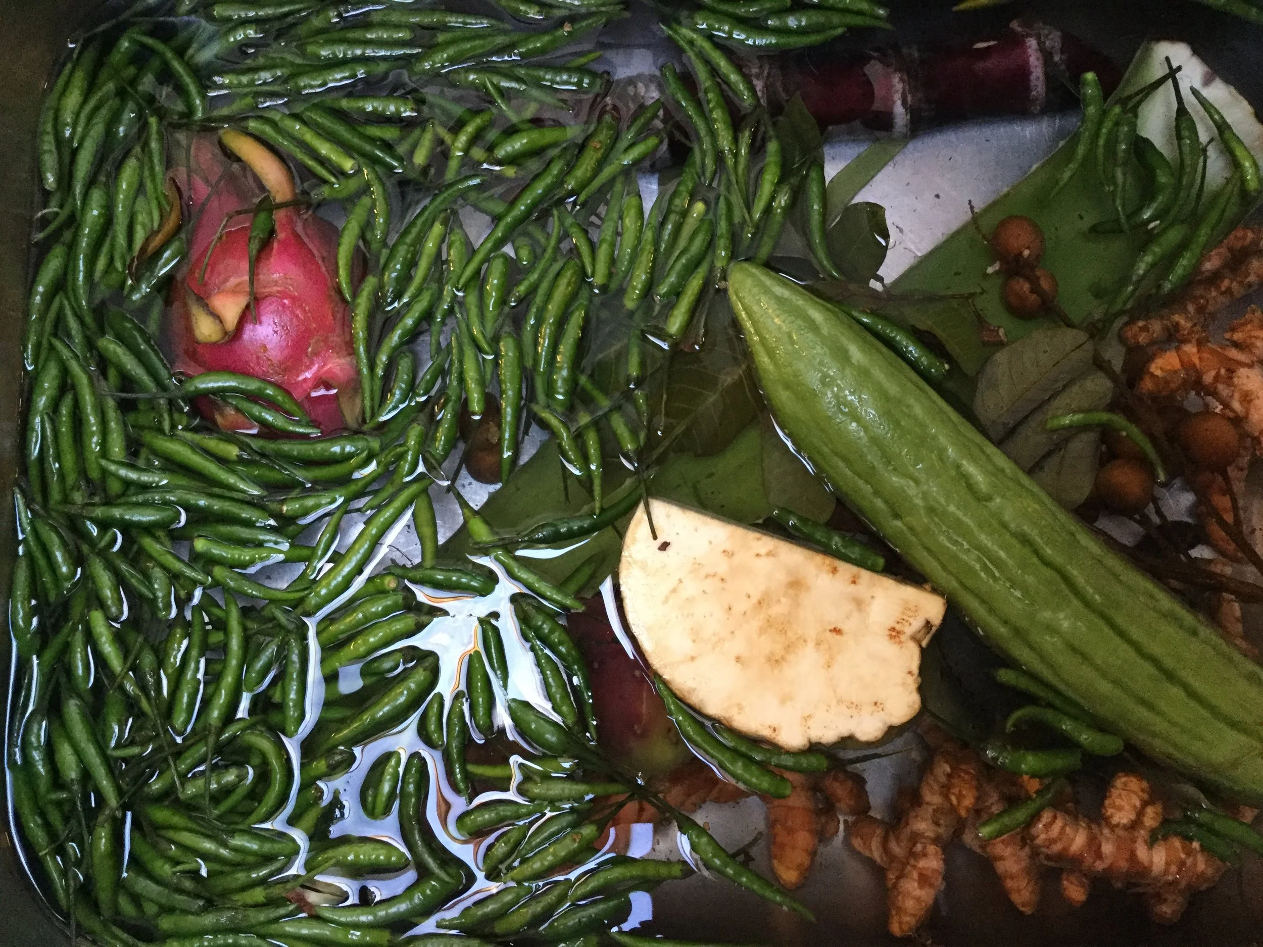 Fresh Vegetables bathed in a little vinegar in preparation for Grannie's Tonic