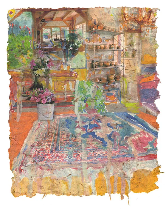 Dripping Rug, 2015, Digital print on homegrown and homemade cotton paper, 18 x 24 inches