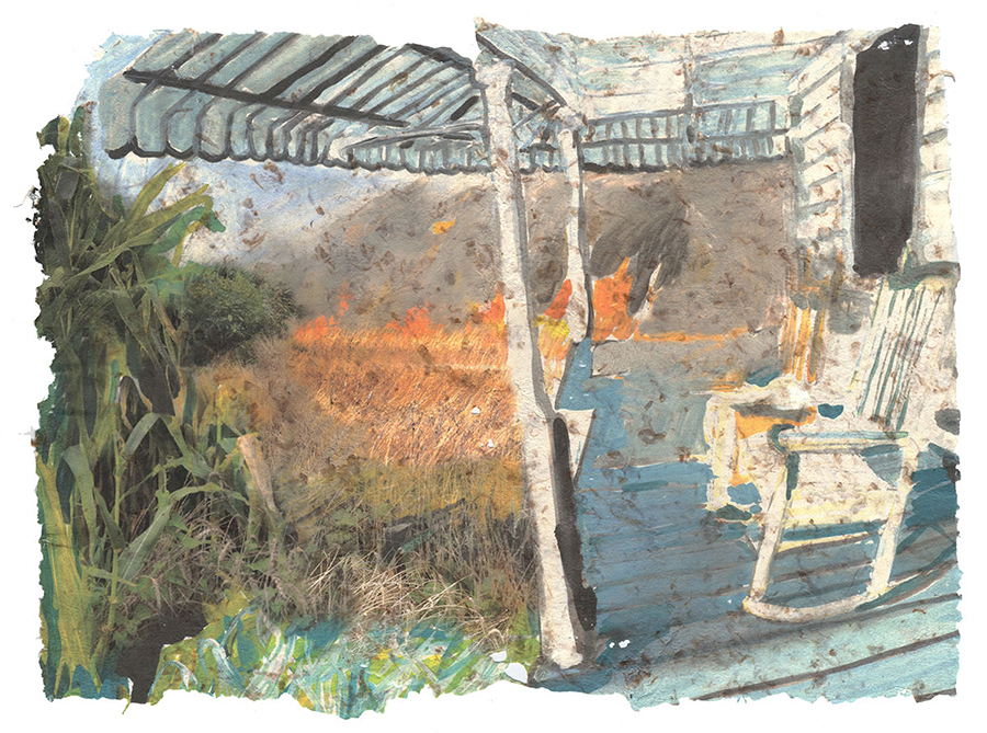 Porch Fire, 2015, Digital print on homegrown and homemade cotton paper, 18 x 24 inches