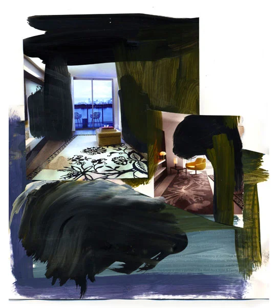 Floor Space, 2009, Acrylic paint and magazine collage, 9 1/4 x 8 3/4 inches