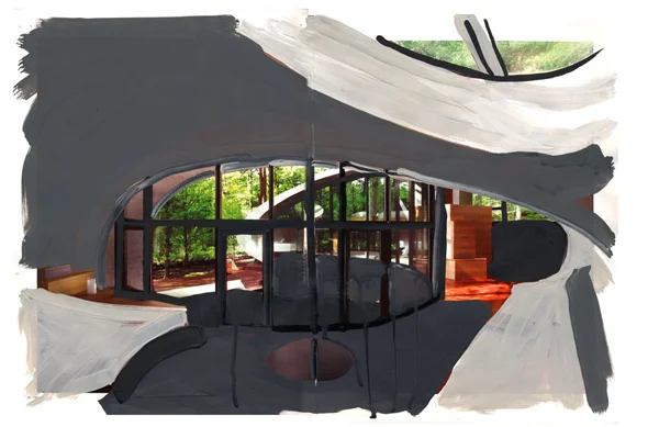 Curved Room, 2009, Acrylic paint and magazine collage, 11 3/4 x 17 1/2 inches